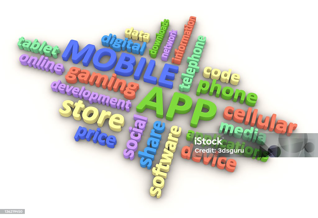 Aplicativo móvel Nuvem de palavras - Foto de stock de Aplicação móvel royalty-free