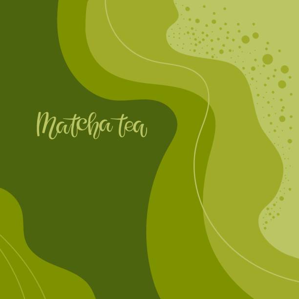 ilustraciones, imágenes clip art, dibujos animados e iconos de stock de fondo abstracto de té verde matcha. ondas verdes lisas vector plano aislado. bebida saludable tradicional japonesa. fondo de bebida para bar, menú de restaurante, decoración de fiestas, plantilla de bebidas. - té matcha