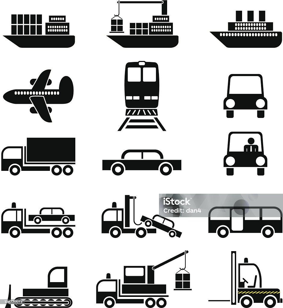 Transporte e os veículos-vetor ícones - Vetor de Avião comercial royalty-free
