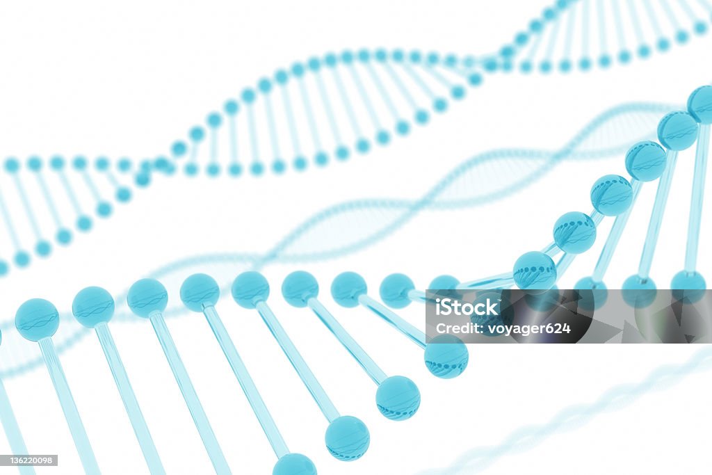 DNA Blue Glass 3D rendering of DNA with stylish blue glass. Artificial Stock Photo