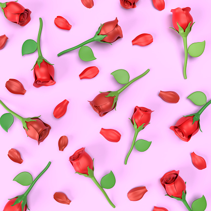 Red roses on pink background. Love, Valentine’s Day and relationships concept. Easy to crop for all your social media or print sizes.