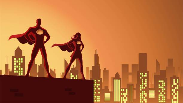 Vector Superhero Couple in The city Stock Illustration vector art illustration