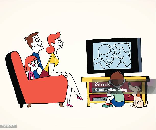 Rodzinne Oglądanie Telewizji - Stockowe grafiki wektorowe i więcej obrazów Oglądać telewizję - Oglądać telewizję, Dziecko, Matka