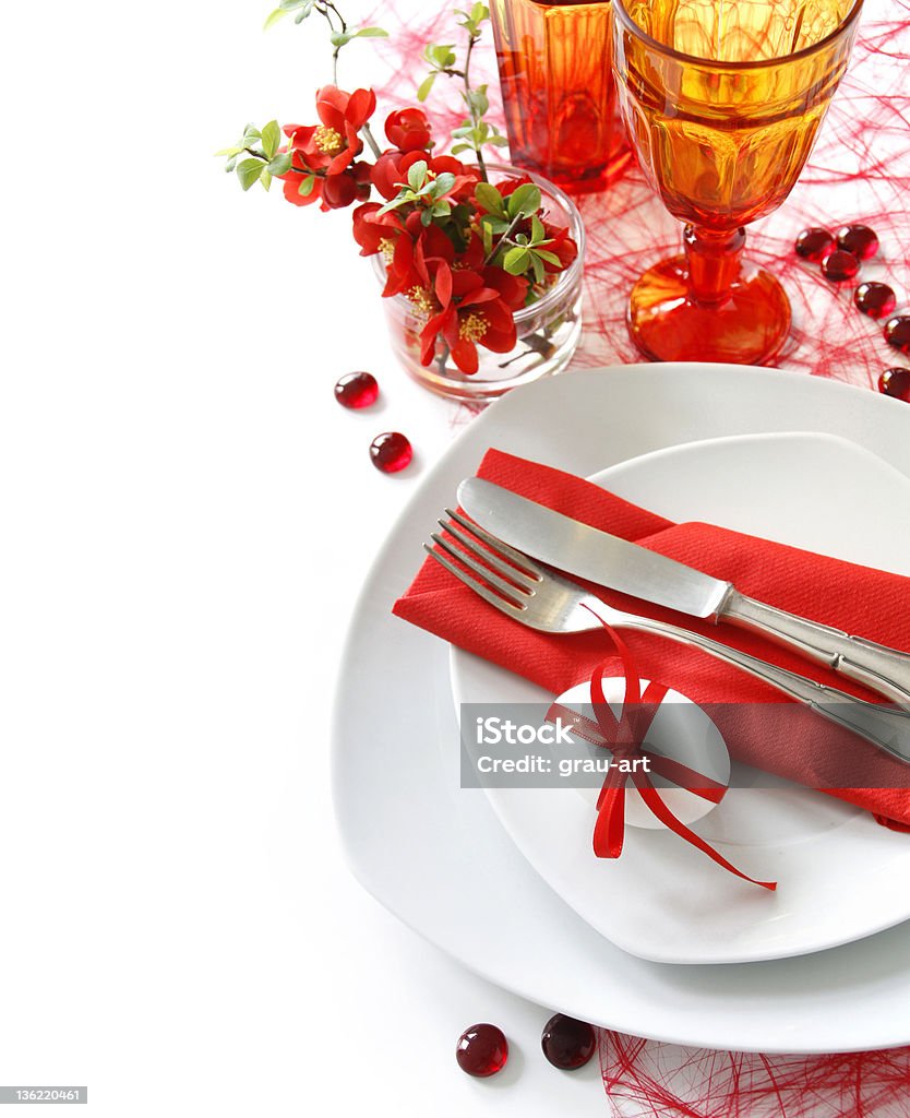 Tischdekoration in Rot - Lizenzfrei Blume Stock-Foto