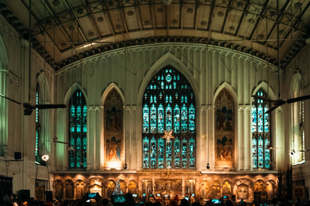 istock Inside of a church decorated for Christmas 1362205057