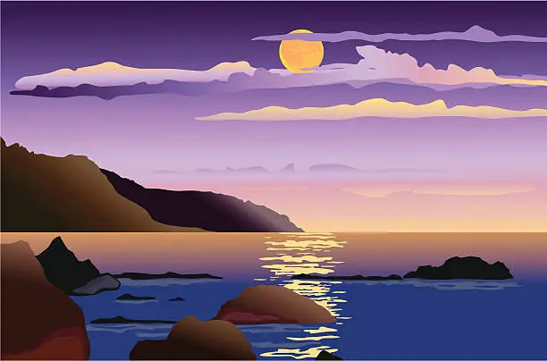 Vector illustration of night sea-scape