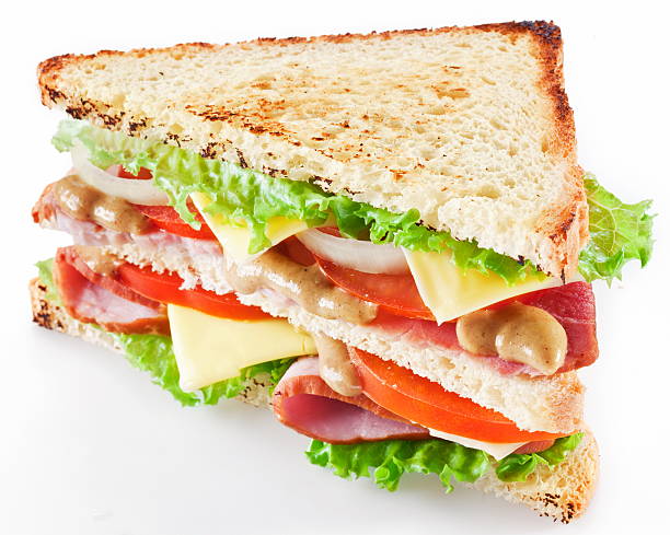 istock Sandwich with bacon and vegetables on white background 136220610