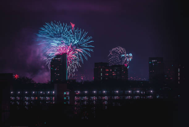 New Year's Eve in London with drone and fireworks show in London, UK