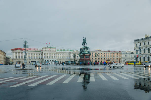 St Isaac's Square with the monument of Nicholas I of Russia in Saint Petersburg, Russia