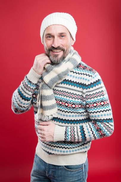 istock Handsome get better with age. Handsome man red background. Mature man with unshaven handsome face. Fashion and style. Winter wardrobe and accessories. Handsome and confident 1362214135