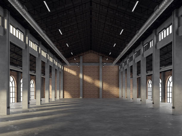 istock Industrial loft style old warehouse interior 3d render 1362214279