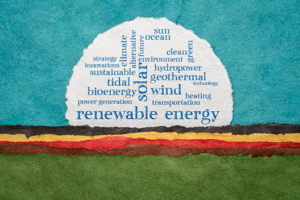 energia rinnovabile word cloud - climate invention energy tide foto e immagini stock