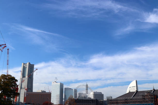 Yokohama Kanagawa prefecture new urban business and living concept area view with bright sunny sky