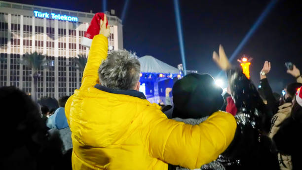 Crowded people celebrated New Year's Eve in Cumhuriyet Square in Izmir, Turkey on 31.12.2021