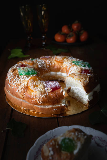 istock King cake with cream and fruit. Typical Christmas sweet in Spain 1362224924