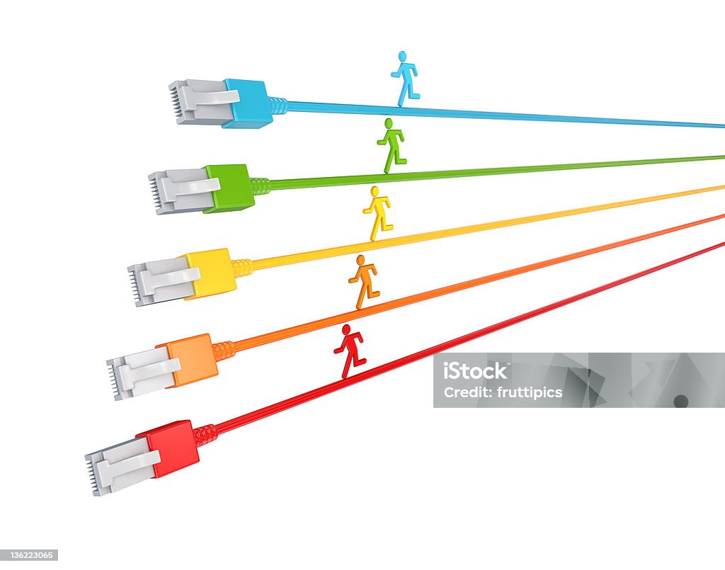 Colorido 3d pequeña gente corriendo en una unidad. - Foto de stock de Cable de ordenador libre de derechos