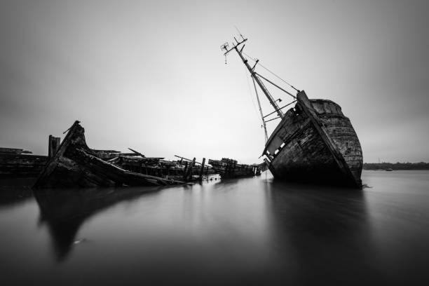 istock Pin Mill wrecks. Mono 1362230651