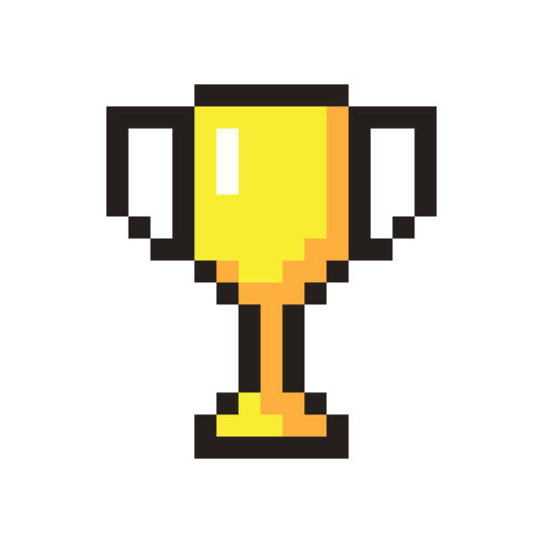 Pixel art golden cup award trophy icon Pixel art golden cup award trophy icon. hunting trophy stock illustrations
