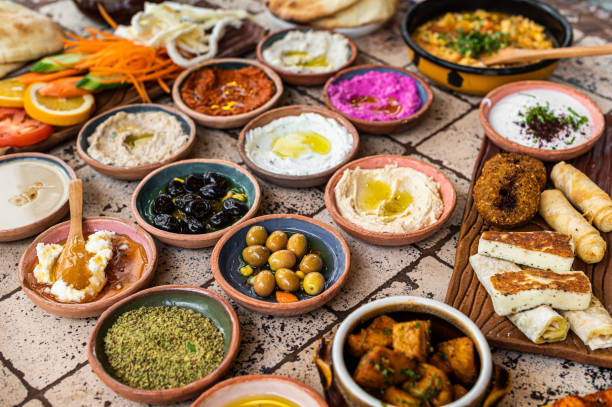 istock Turkish Village breakfast table served in a restaurant. Top view 1362234251