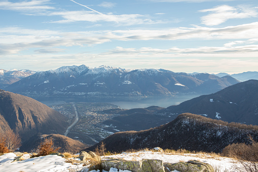 Beautiful view from mountain top, Locarno area in Ticino, Switzerland