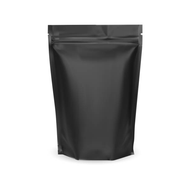 torebka z kawą. czarna makieta z folii zip - packaging blank bag package stock illustrations