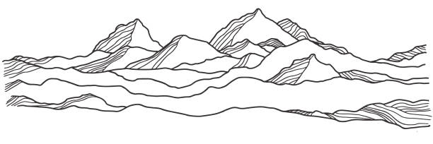 illustrations, cliparts, dessins animés et icônes de vecteur d’arrière-plan de montagne. illustration de la ligne de paysage de neige - chaîne de montagnes