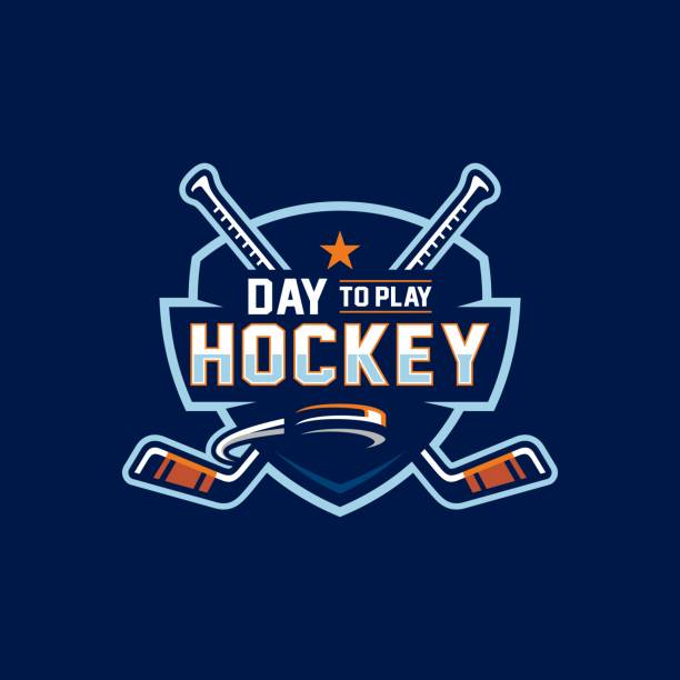 eishockey-abzeichen, icon, emblem-vorlage - hockeyschläger stock-grafiken, -clipart, -cartoons und -symbole