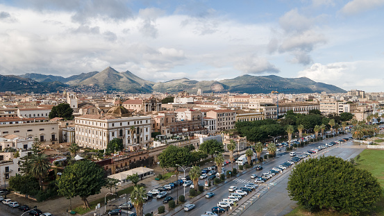 Aerial view at the city of Palermo. Palermo, Italy - December 10, 2021