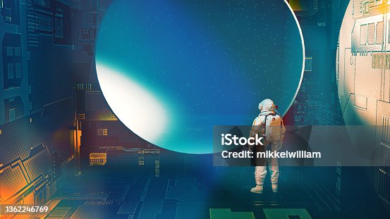 istock Astronaut is on  a mission in space and looks out of a window 1362246769