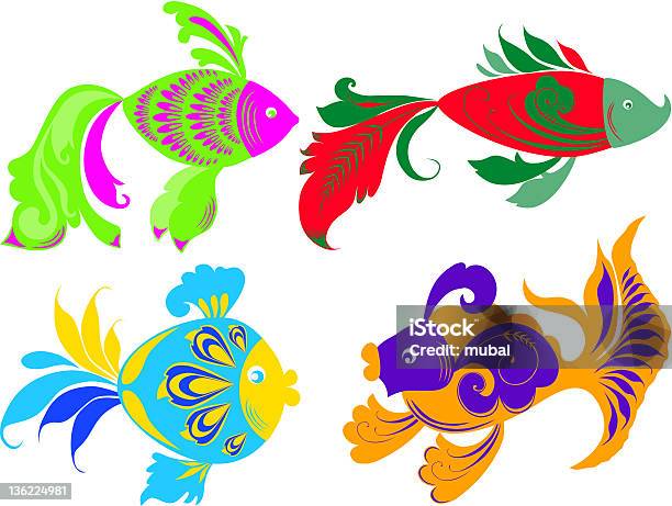 Ryby Ozdobne - Stockowe grafiki wektorowe i więcej obrazów Białe tło - Białe tło, Cztery zwierzęta, Dowcip rysunkowy