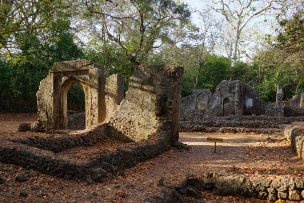 The Gedi ruins in Watamu at the golden hour The Gedi ruins in Watamu at the golden hour, Kenya civilized stock pictures, royalty-free photos & images