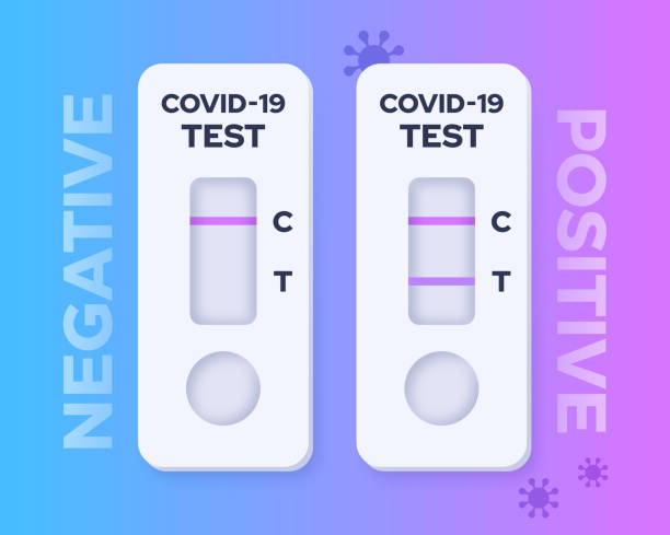 Positive and Negative COVID-19 Rapid Diagnostic Tests Positive and negative COVID-19 rapid diagnostic home tests. covid 19 positive stock illustrations