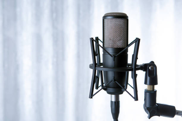 istock studio black condenser microphone against gray curtains 1362263490