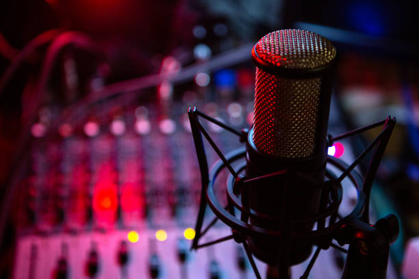 istock sound mixer and faders with condenser microphone DJ disco 1362263551