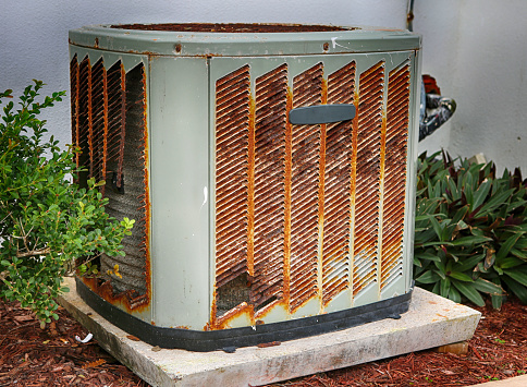 Old rustic broken air conditioner