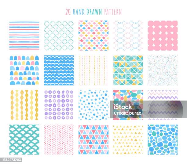 Pastel Basic Pattern 20 Hand Drawn Geometric Seamless Patterns Pastel Color Stock ...