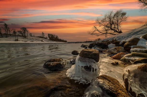 istock Sunset over icy shore on Moscow-river 1362275670