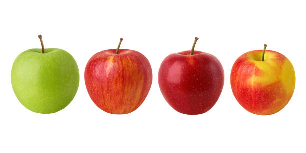 istock Different color apples isolated on white background. 1362279536