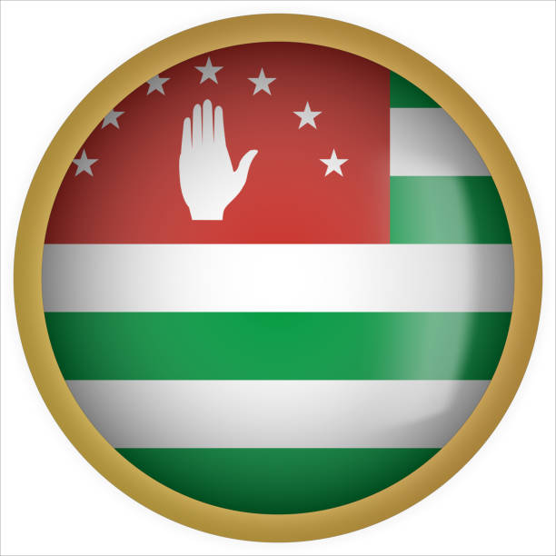 ilustraciones, imágenes clip art, dibujos animados e iconos de stock de icono de botón de bandera redondeado de abjasia 3d con marco dorado - abkhazian flag