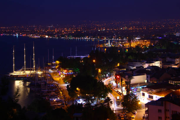 Fethiye marina night view, Turkey stock photo