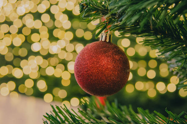 istock Red balls decorated with Christmas tree decorations. New year and Christmas festivals. Copy space background. 1362287544