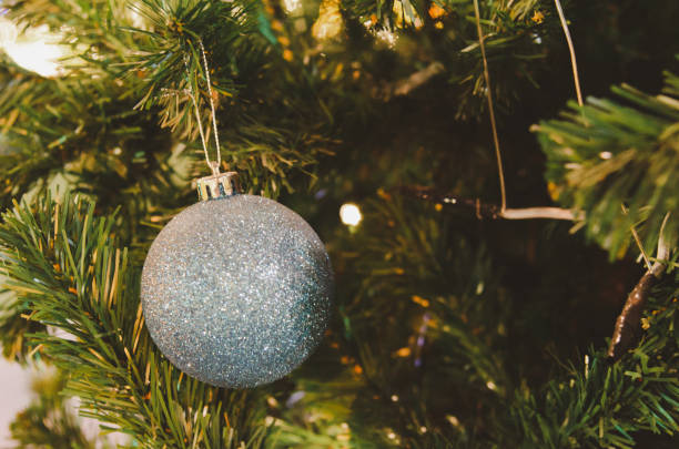istock balls decorated with Christmas tree decorations. New year and Christmas festivals. Copy space background. 1362287552