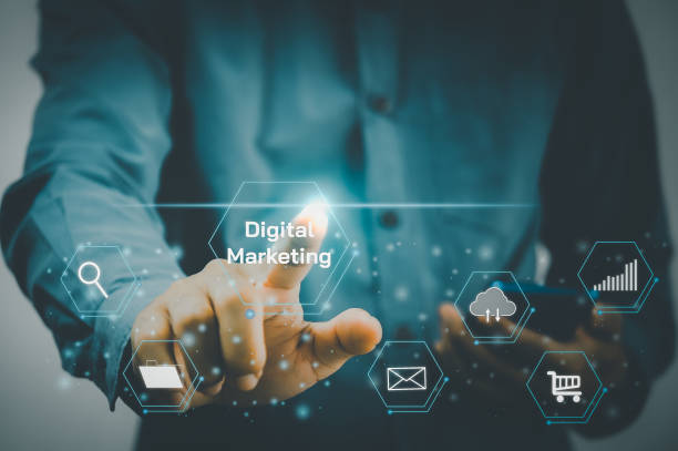 istock Man hand touching virtual icon business digital marketing. modern Internet technology metaverse, Social Networking, online marketing, digital online. Concept technology. 1362287721