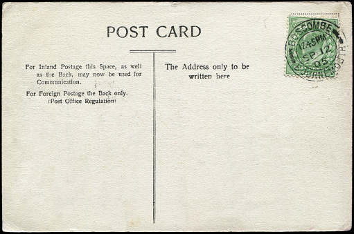 blank vintage postcard sent from Boscombe, England in 1900s, a very good historic background of postal service.
