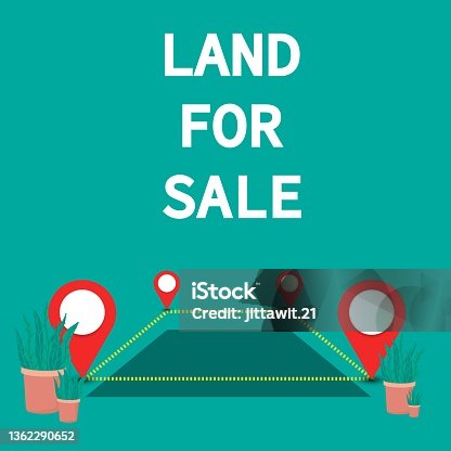 istock Land for sale and real estate concept on blue background in trendy flat style. 1362290652