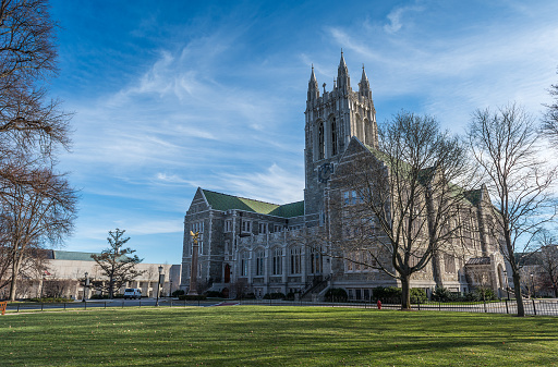 Boston, USA - December 23, 2021: View of Gasson Hall at Boston College, in Chestnut Hill, Massachusetts.