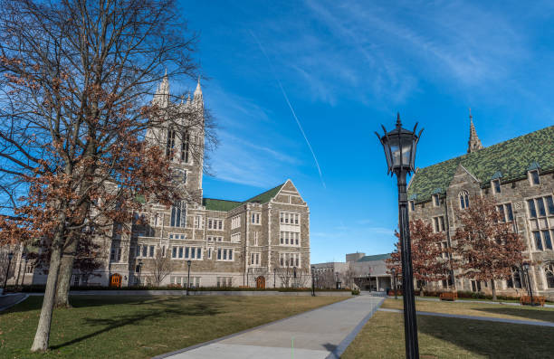 Boston College Boston, USA - December 23, 2021: View of Gasson Hall at Boston College, in Chestnut Hill, Massachusetts. boston college campus stock pictures, royalty-free photos & images
