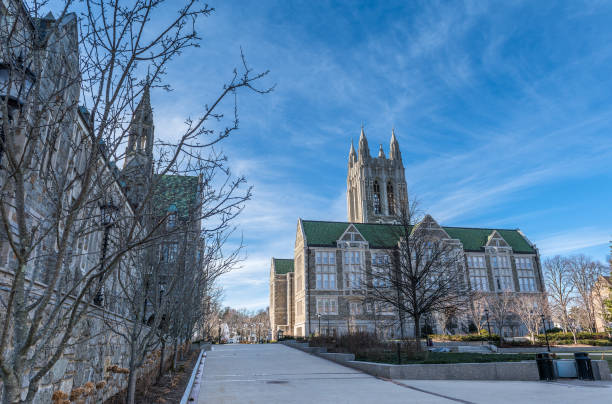 Boston College Boston, USA - December 23, 2021: View of Lyons Hall at Boston College, in Chestnut Hill, Massachusetts. boston college campus stock pictures, royalty-free photos & images