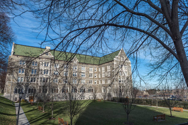 Boston College Boston, USA - December 23, 2021: View of Devlin Hall at Boston College, in Chestnut Hill, Massachusetts. boston college campus stock pictures, royalty-free photos & images