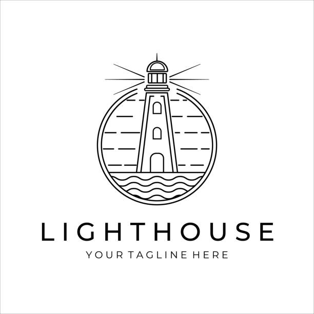 ilustrações, clipart, desenhos animados e ícones de projeto de ilustração do logotipo do vetor de linha farol - lighthouse beacon sailing storm